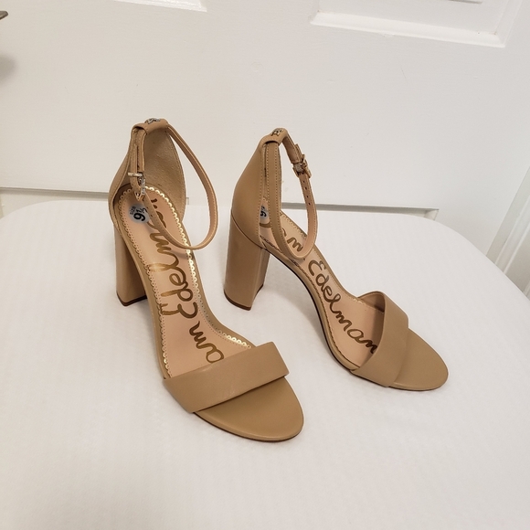 EC Sam Edelman Nude Ankle Strap "Yaro" Block Heel Sandals Size 9.5 Leather - Picture 3 of 14